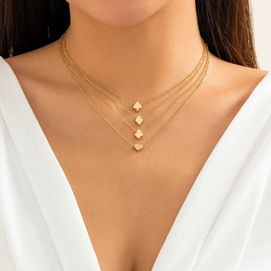 Multi layered fashion necklace necklaces, metal circular triangular heart-shaped chain - Johns Direct