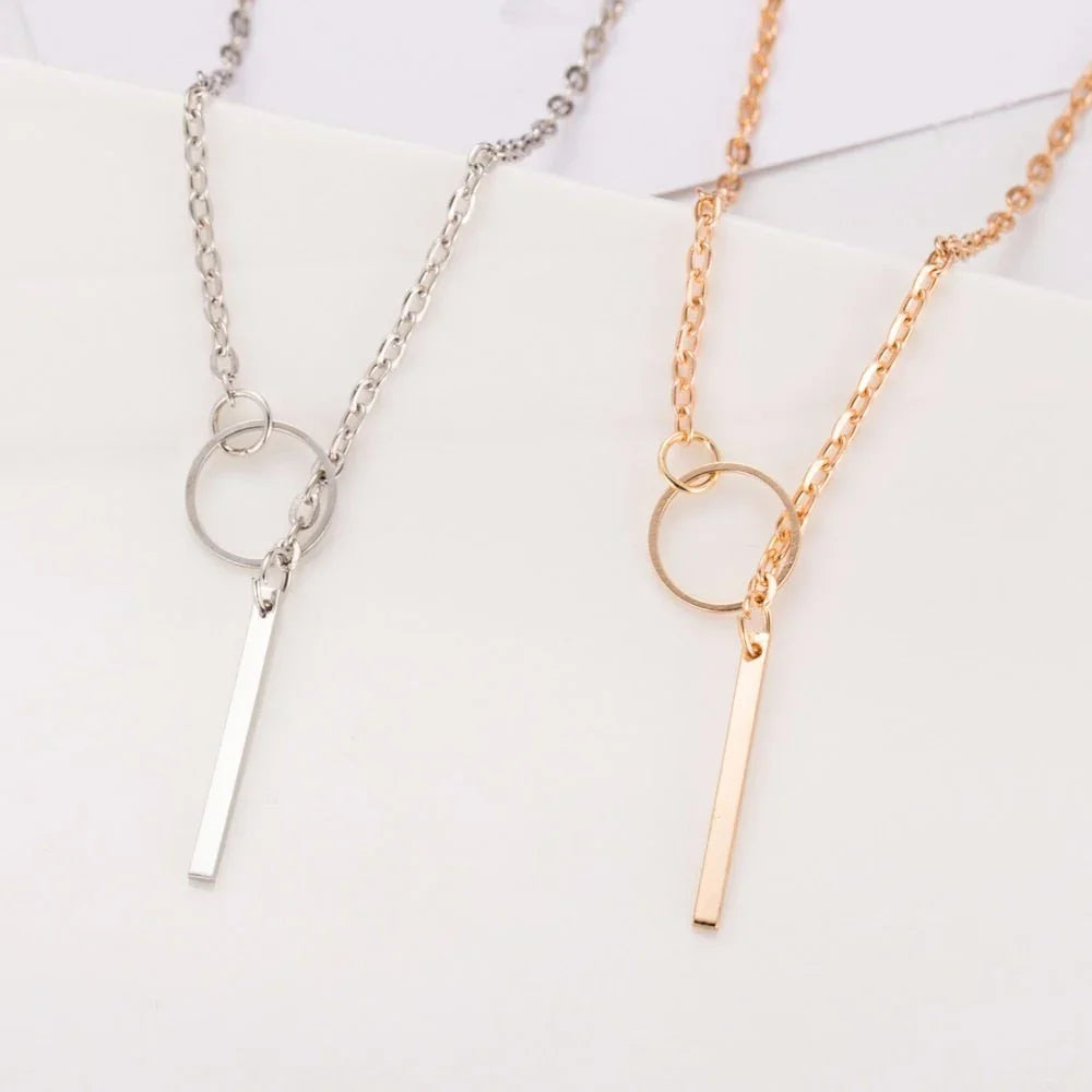 Women Accessories Hot Fashion Gold Silver Metal Chain Bar Circle Lariat Necklace Long Strip Pendant Necklaces Jewelry - Johns Direct
