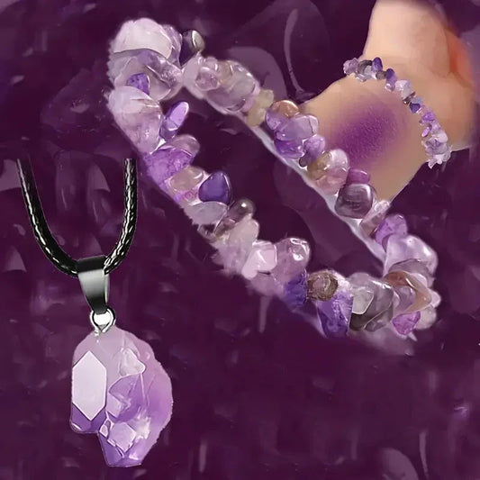 Natural Stone Amethyst Crystal Bud Irregular Rough Stone Necklace - Johns Direct
