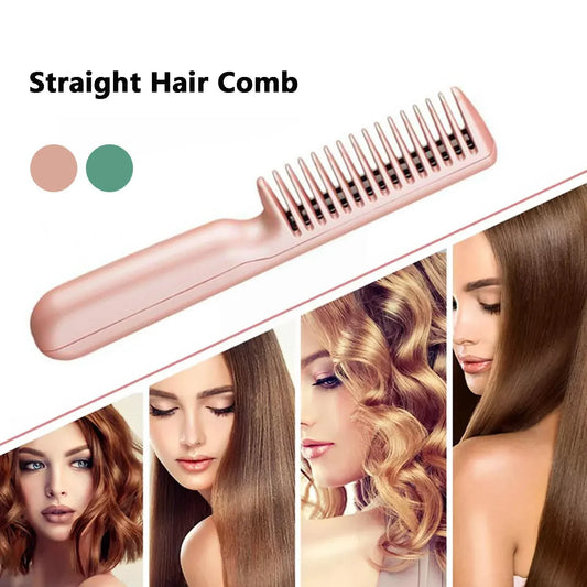 2 In 1 Wireless Straight Hair Comb Portable USB Charging Negative -Ion Smoothing Straightener Curling Comb Hair Brush - Johns Direct