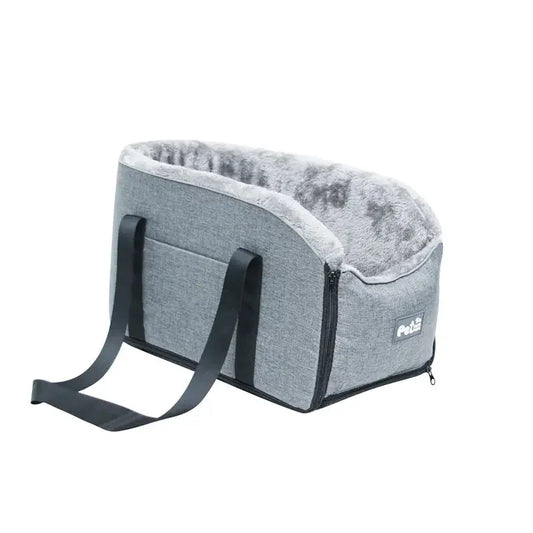 Gray soft pet car seat bed with straps
