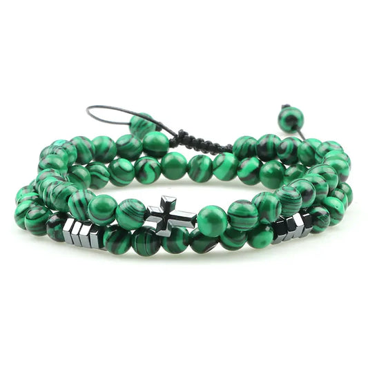 Tiger Eye Stone Beaded Bracelet with Cross Pendant - Johns Direct