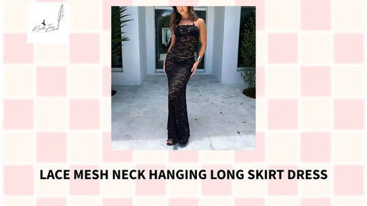 Lace mesh neck hanging long skirt dress by@Outfy