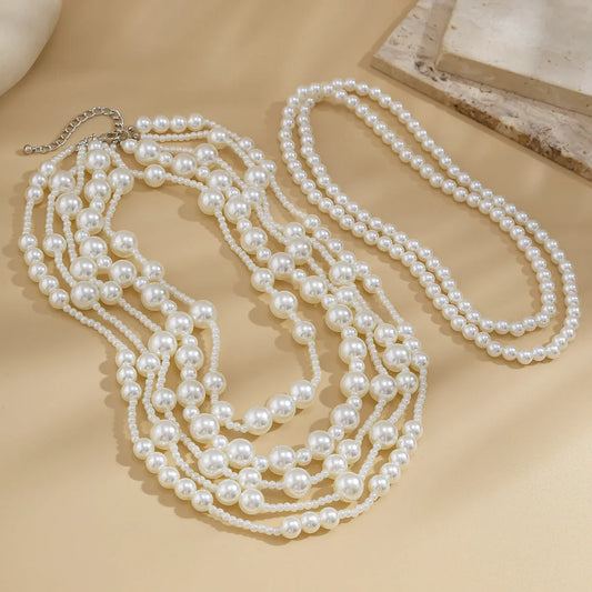 multi-layer imitation pearl necklace women's dress fashionable bride's small fragrance bead necklaces set - Johns Direct