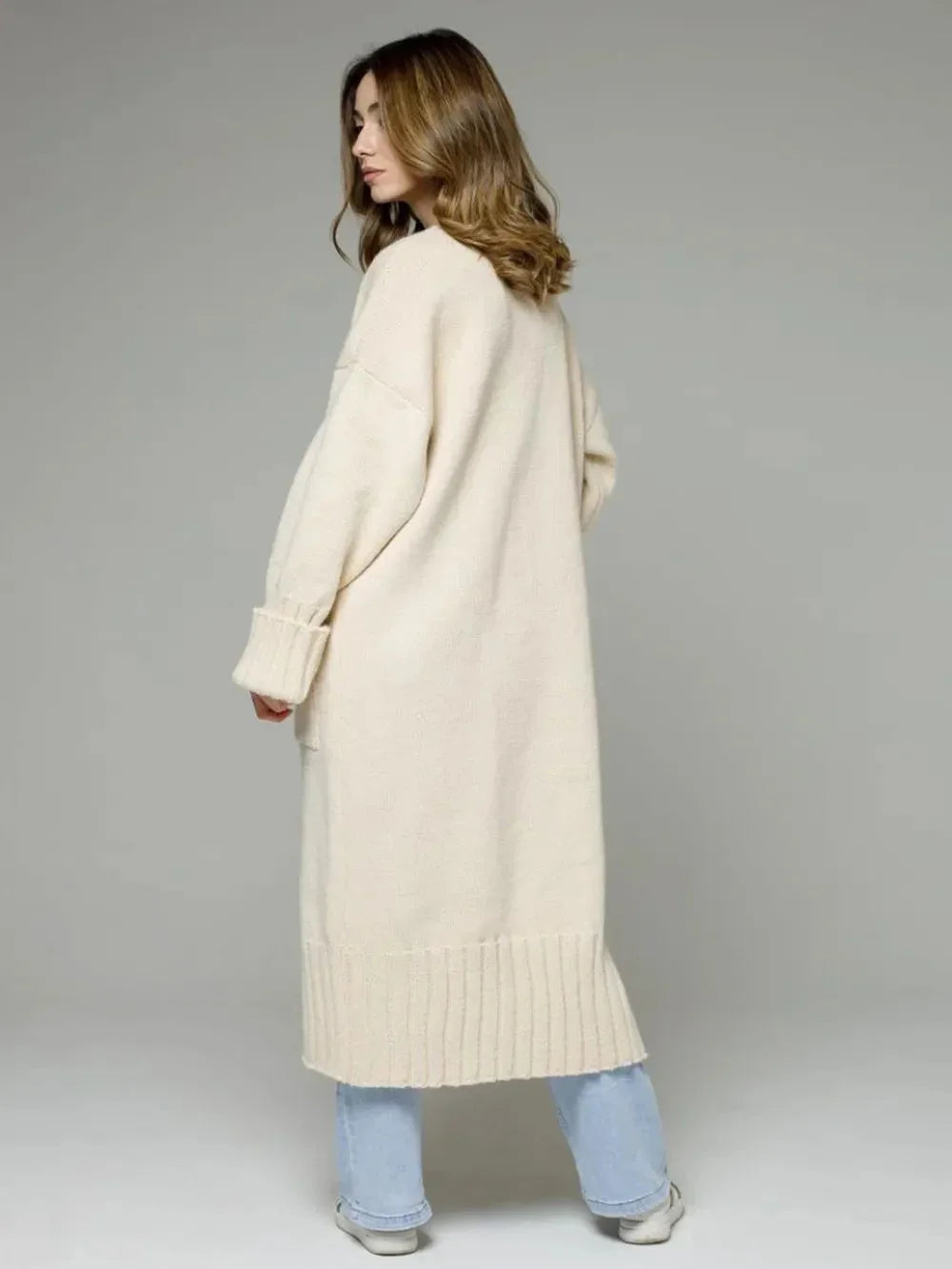 Pocketed Open Front Dropped Shoulder Cardigan - Johns Direct