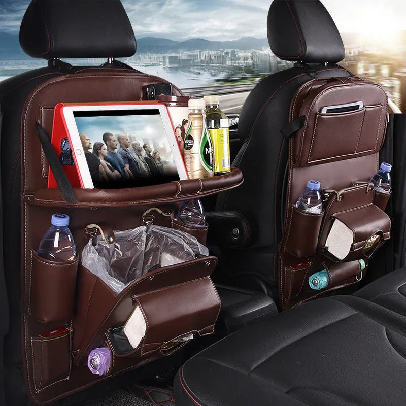 PU Leather Car Storage Bag Multifunction Seat Back Tray Hanging Bag Waterproof Car Organizer Automotive Interior Accessories - Johns Direct