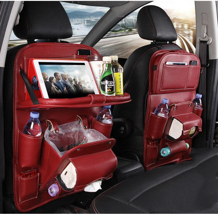 PU Leather Car Storage Bag Multifunction Seat Back Tray Hanging Bag Waterproof Car Organizer Automotive Interior Accessories - Johns Direct