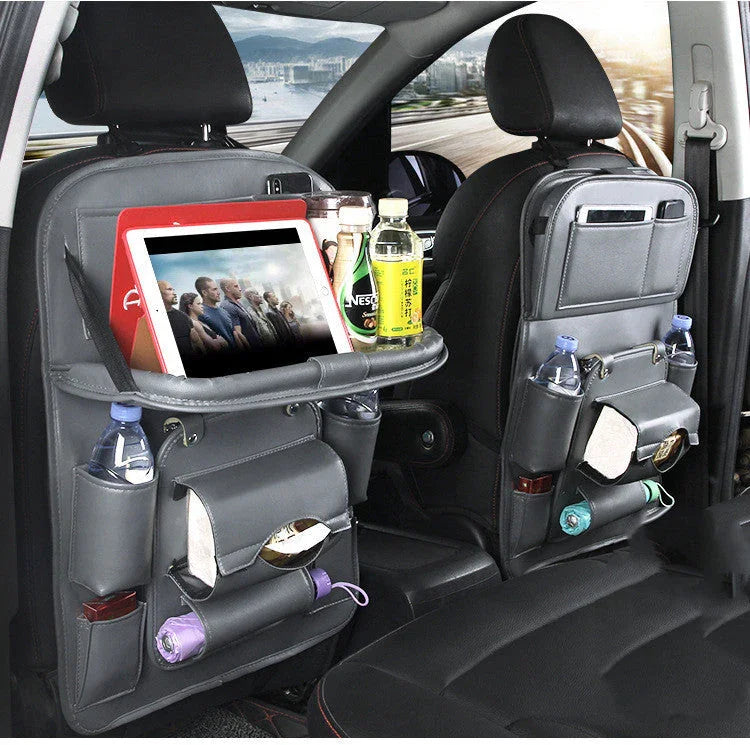 PU Leather Car Storage Bag Multifunction Seat Back Tray Hanging Bag Waterproof Car Organizer Automotive Interior Accessories - Johns Direct