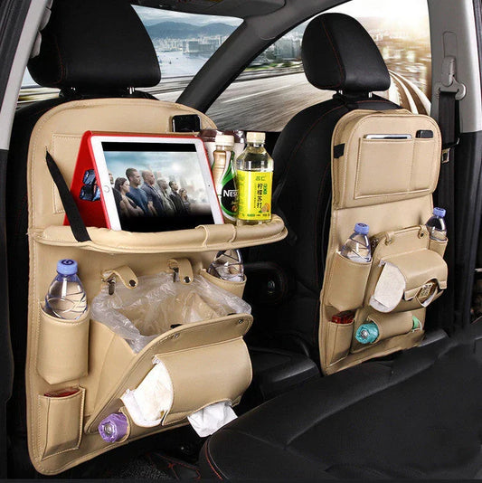 PU Leather Car Storage Bag Multifunction Seat Back Tray Hanging Bag Waterproof Car Organizer Automotive Interior Accessories - Johns Direct