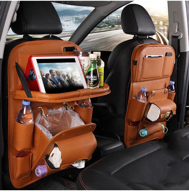 PU Leather Car Storage Bag Multifunction Seat Back Tray Hanging Bag Waterproof Car Organizer Automotive Interior Accessories - Johns Direct