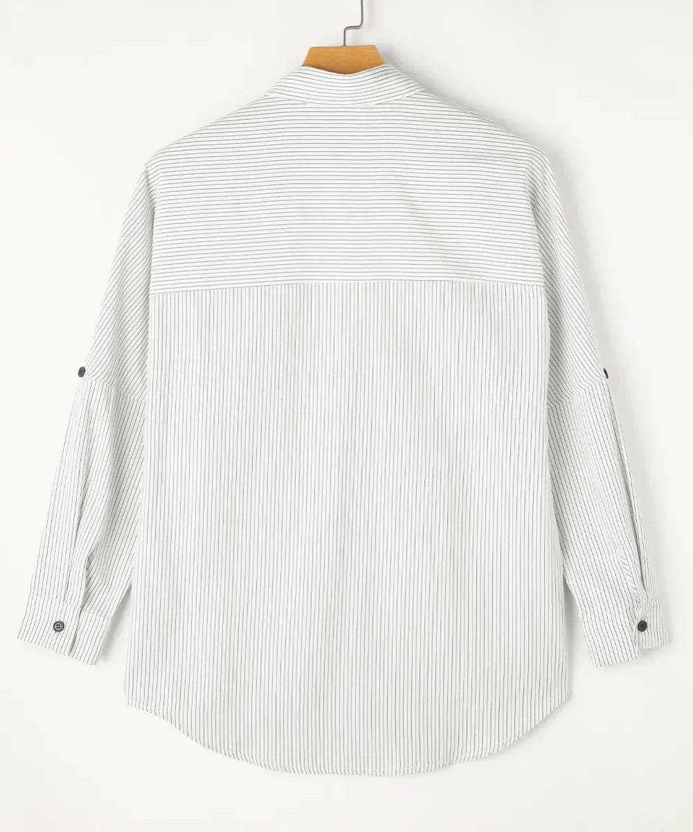 Striped Collared Neck Long Sleeve Shirt - Johns Direct
