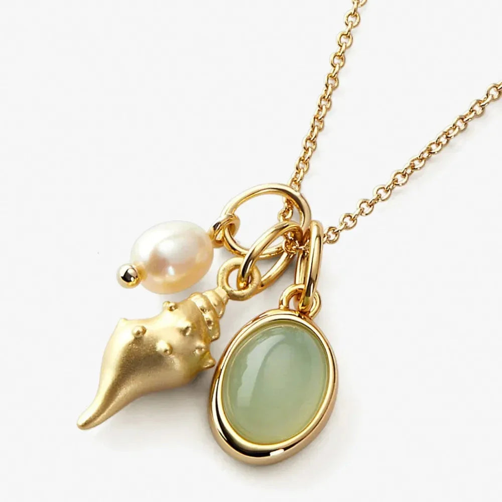 14K Gold-Plated Natural Crystal Conch Pendant Necklace - Johns Direct