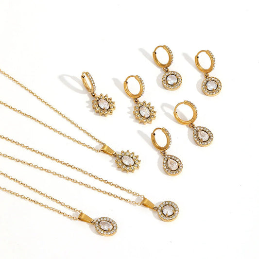 Red Style Light Luxury Rhinestone Zircon Stainless Steel Necklace Women's High-grade Earrings - Johns Direct