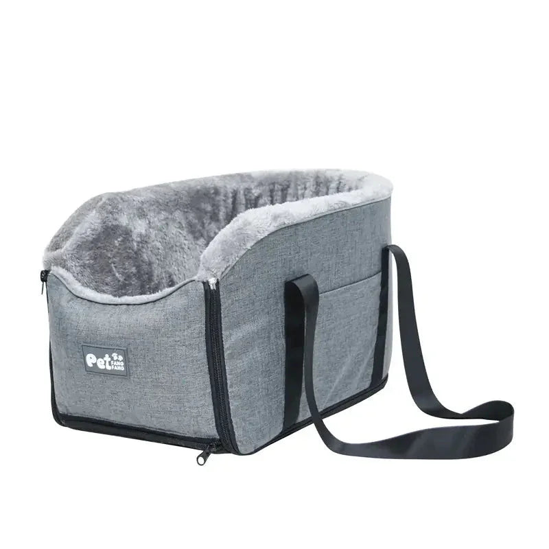 Gray plush pet car seat bed and carrier