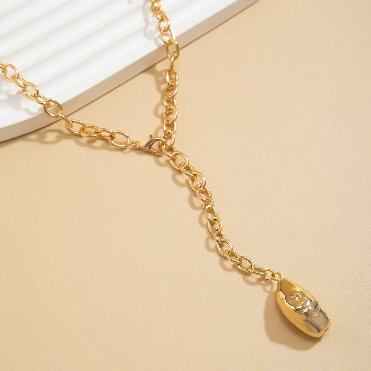 Vintage personality irregular gold bean pendant necklace necklaces versatile fashion chains - Johns Direct