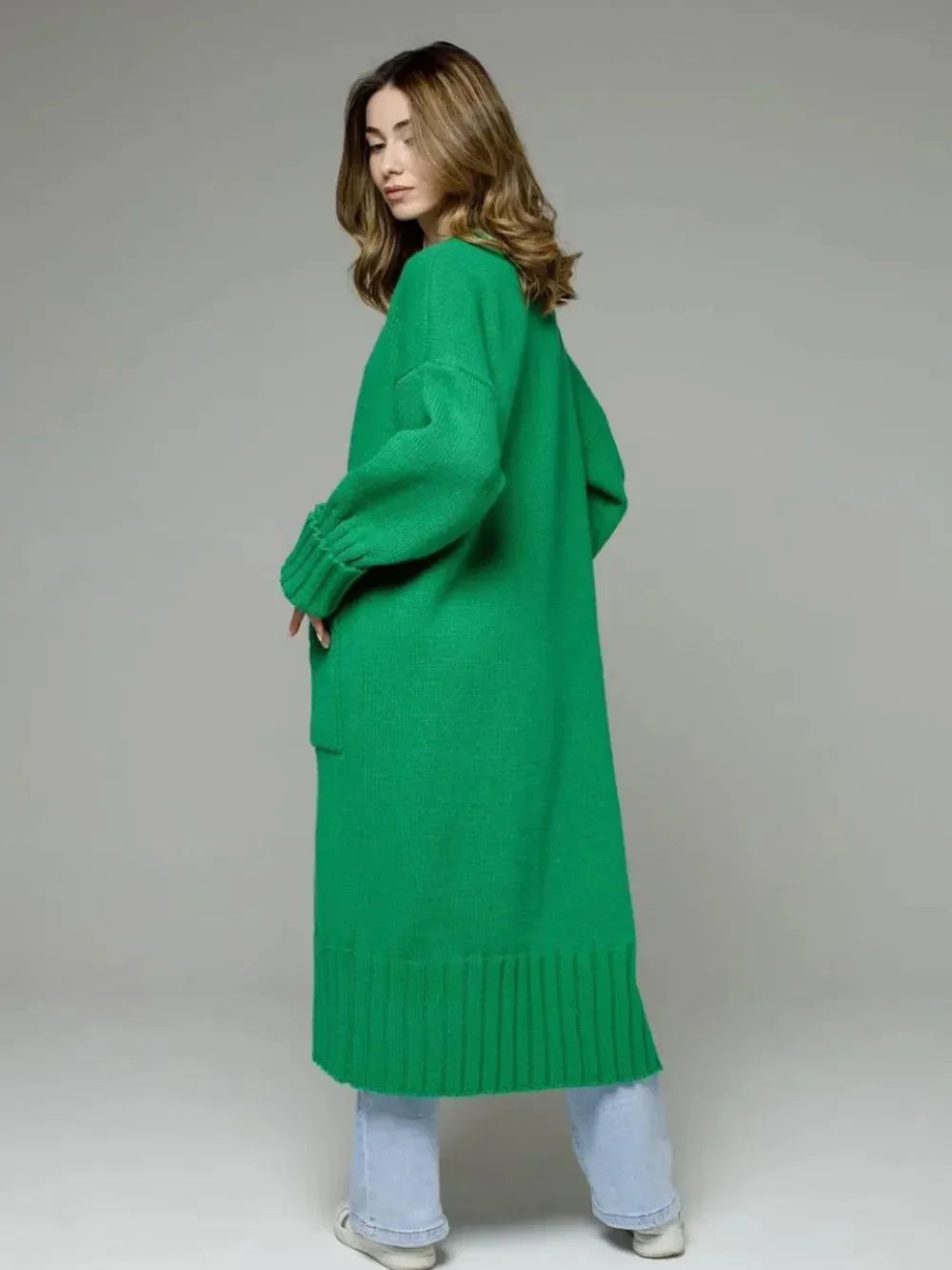 Pocketed Open Front Dropped Shoulder Cardigan - Johns Direct