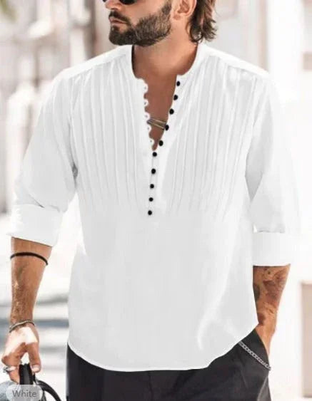 White men's breathable standing collar long sleeve shirt