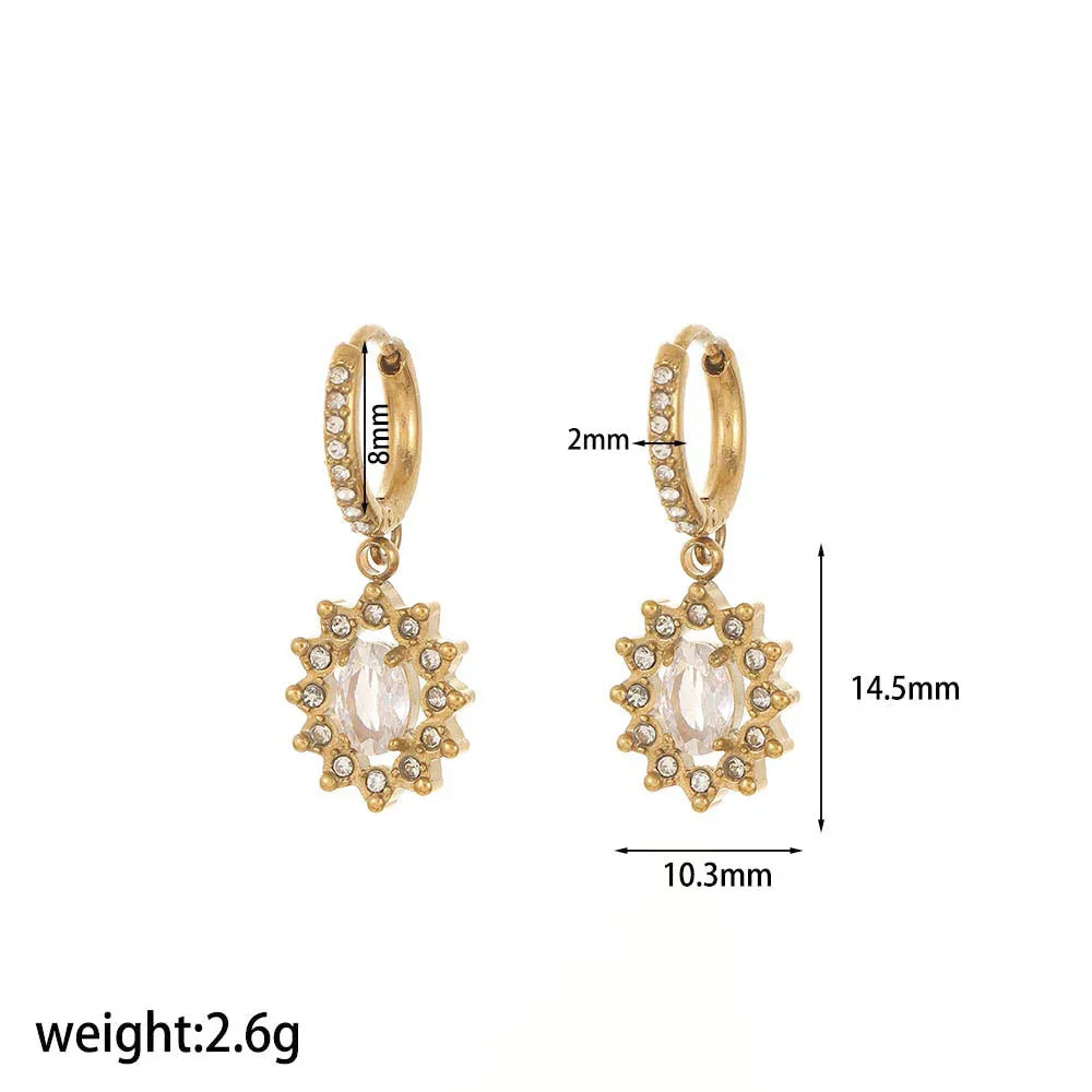 Red Style Light Luxury Rhinestone Zircon Stainless Steel Necklace Women's High-grade Earrings - Johns Direct