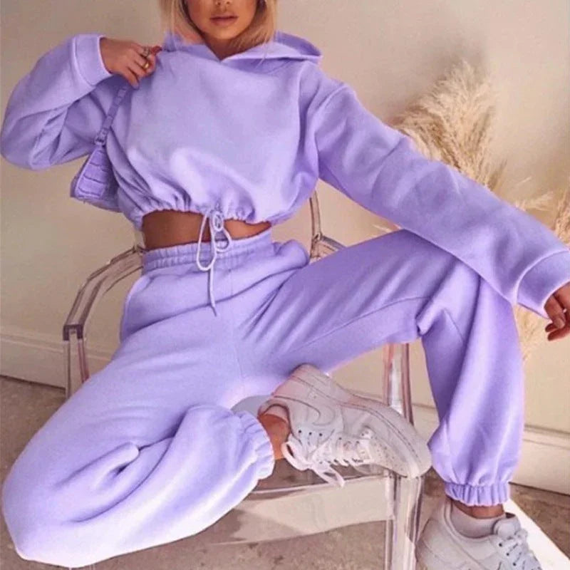 Jogging Suits For Women 2 Piece Sweatsuits Tracksuits Sexy Long Sleeve HoodieCasual Fitness Sportswear - Johns Direct