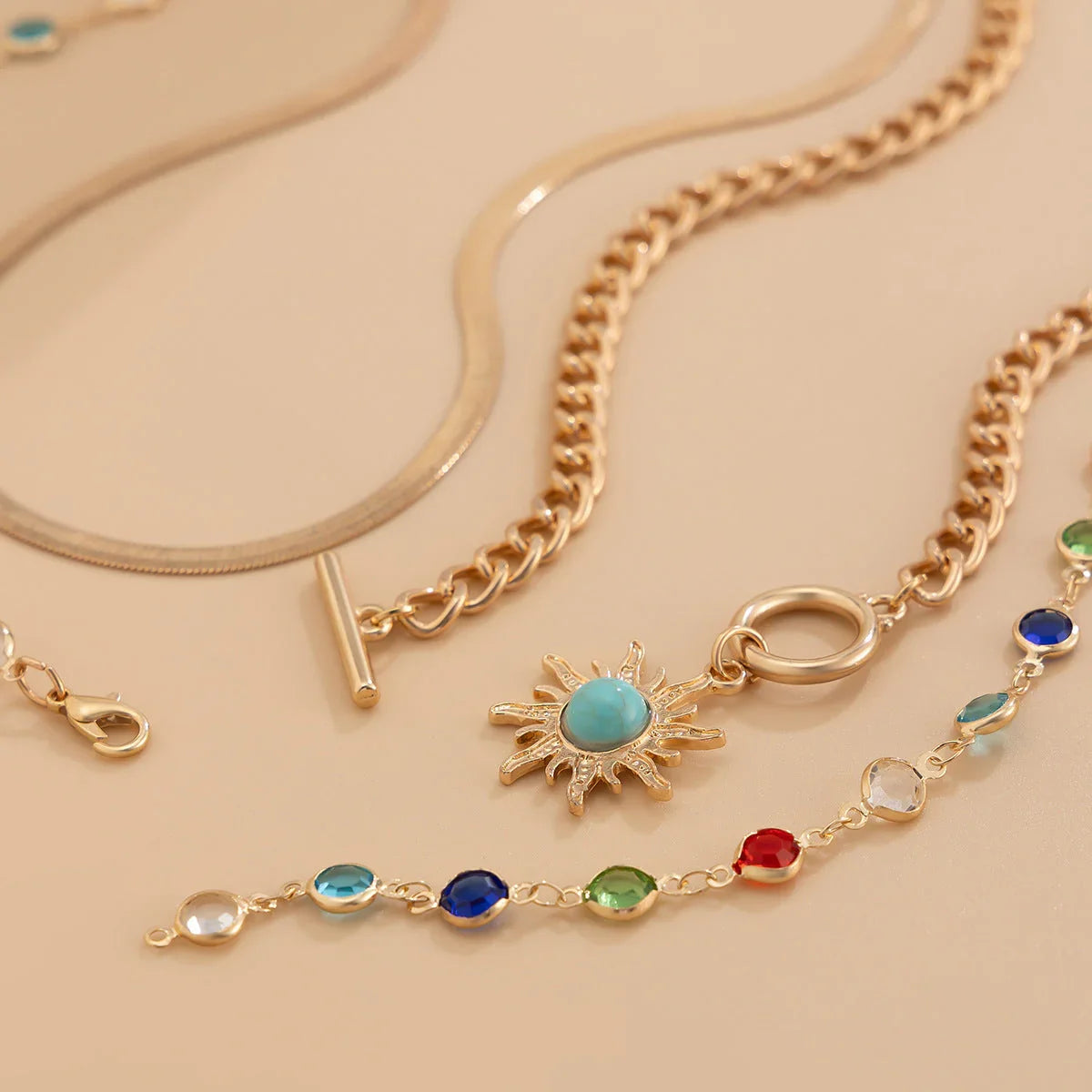 Sunflower colored crystal chain necklace, sweet and flowing Su alloy multi-layer collarbone chain - Johns Direct