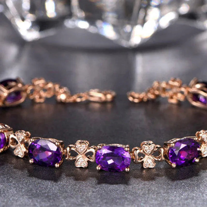 Quality Ear Hook Purple Gemstone Diamond Ring Rose Gold Collarbone Necklace Set - Johns Direct