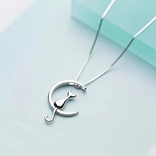 Sterling Silver Cat Charm Pendant Necklaces for Women New Fashion Jewely Small Chokers Necklaces Fine Jewelry - Johns Direct