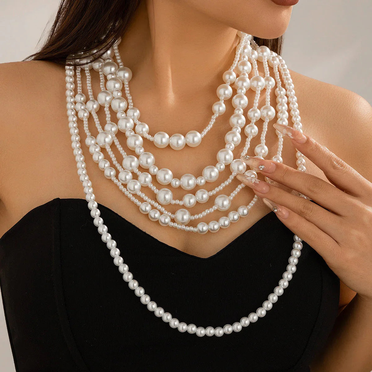 multi-layer imitation pearl necklace women's dress fashionable bride's small fragrance bead necklaces set - Johns Direct