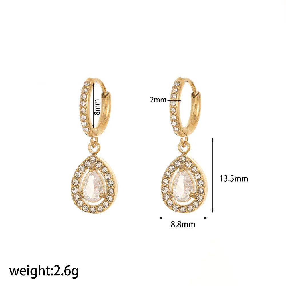 Red Style Light Luxury Rhinestone Zircon Stainless Steel Necklace Women's High-grade Earrings - Johns Direct