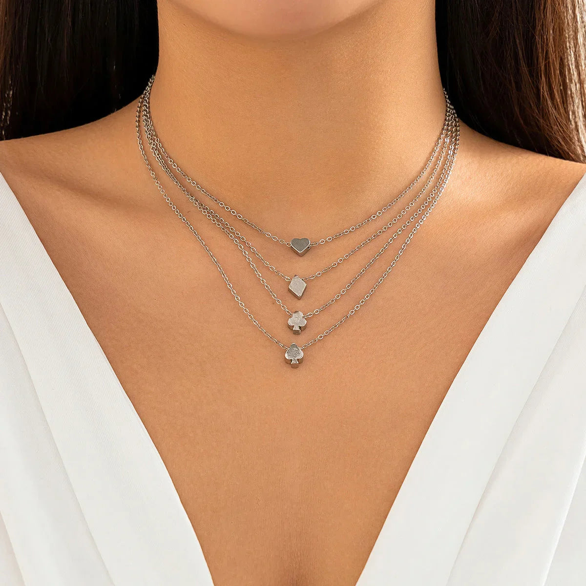 Multi layered fashion necklace necklaces, metal circular triangular heart-shaped chain - Johns Direct