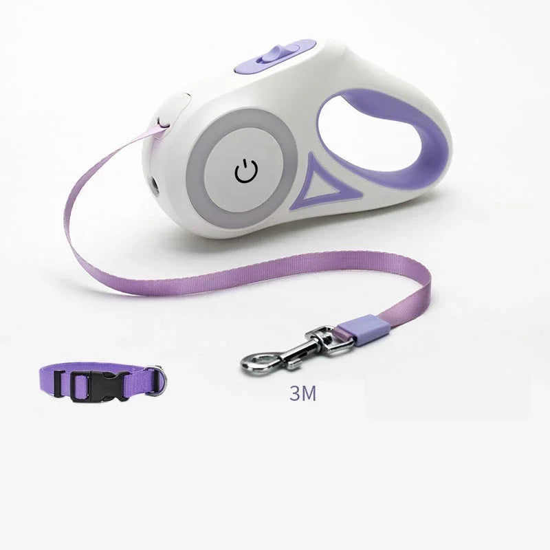 Purple retractable dog leash with small collar 3m