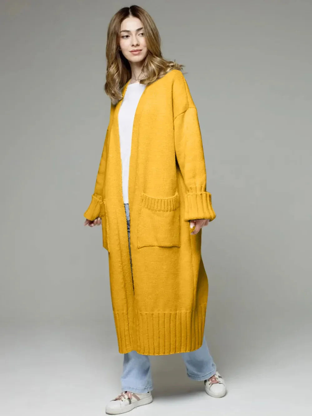 Pocketed Open Front Dropped Shoulder Cardigan - Johns Direct