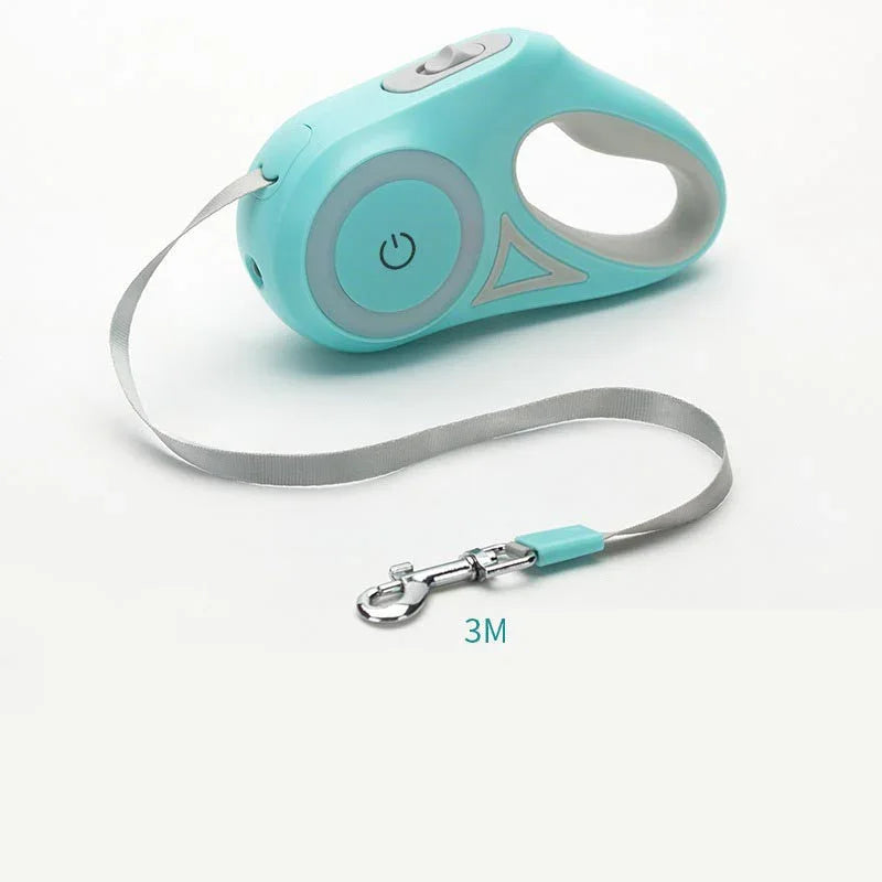 Mint green retractable dog leash with gray tape