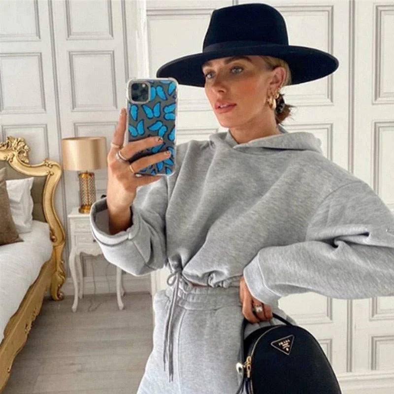 Jogging Suits For Women 2 Piece Sweatsuits Tracksuits Sexy Long Sleeve HoodieCasual Fitness Sportswear - Johns Direct