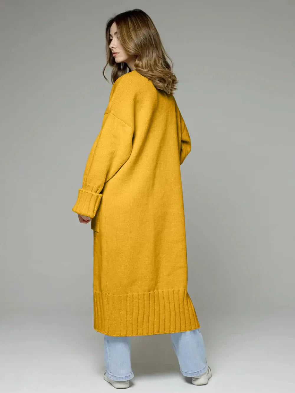 Pocketed Open Front Dropped Shoulder Cardigan - Johns Direct