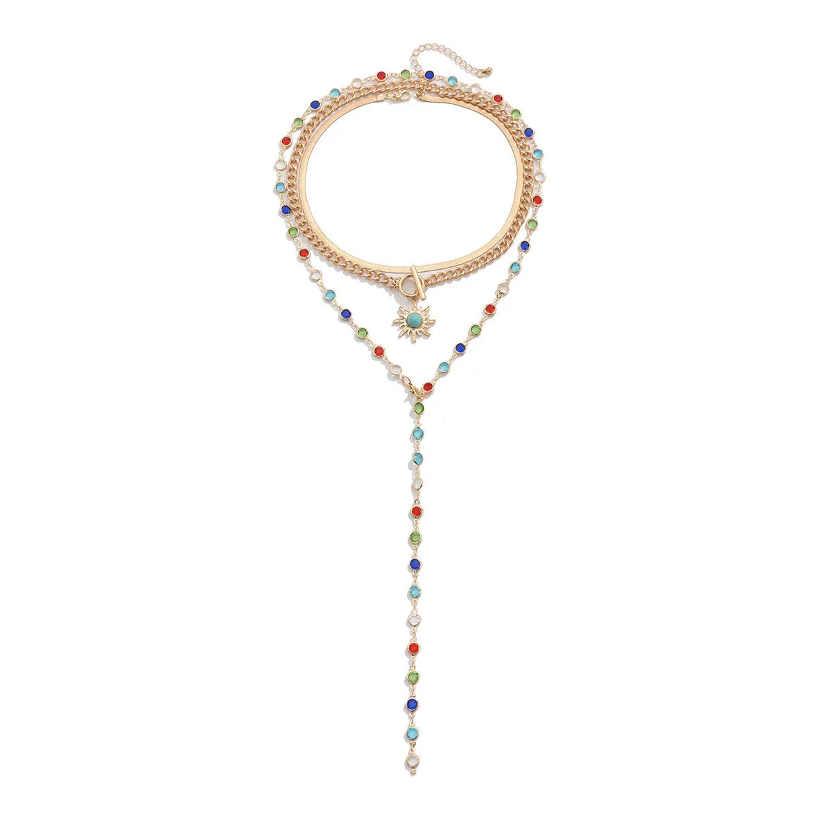 Sunflower colored crystal chain necklace, sweet and flowing Su alloy multi-layer collarbone chain - Johns Direct