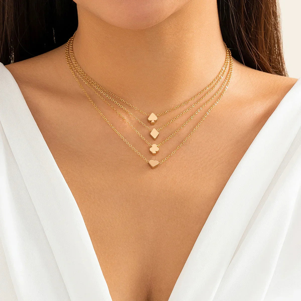 Multi layered fashion necklace necklaces, metal circular triangular heart-shaped chain - Johns Direct