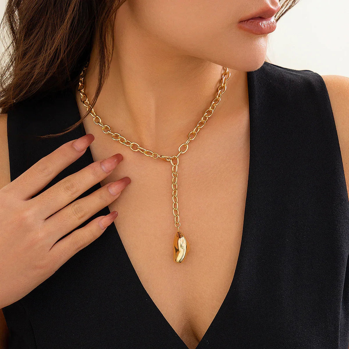 Vintage personality irregular gold bean pendant necklace necklaces versatile fashion chains - Johns Direct