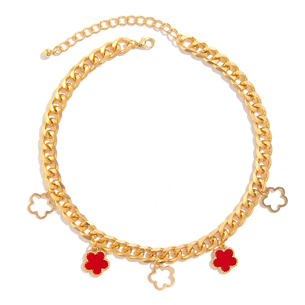 French elegant five leaf clover minimalist style necklace with sweet turquoise patterned flowers necklaces - Johns Direct