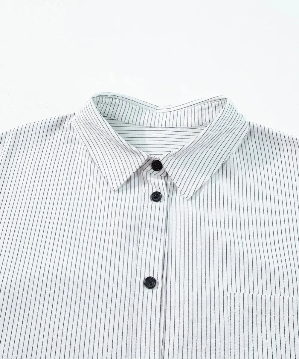 Striped Collared Neck Long Sleeve Shirt - Johns Direct