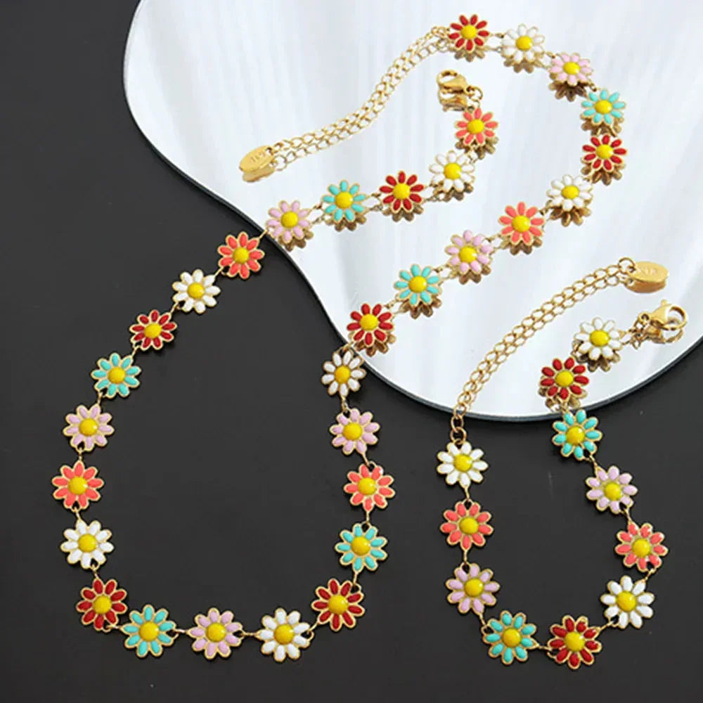 Titanium Steel Oil Drip Flower Necklace - Johns Direct