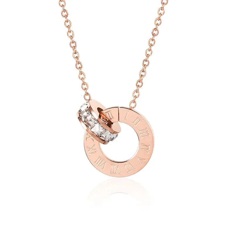 18K Rose Gold Titanium Steel Diamond Ring Necklace - Johns Direct