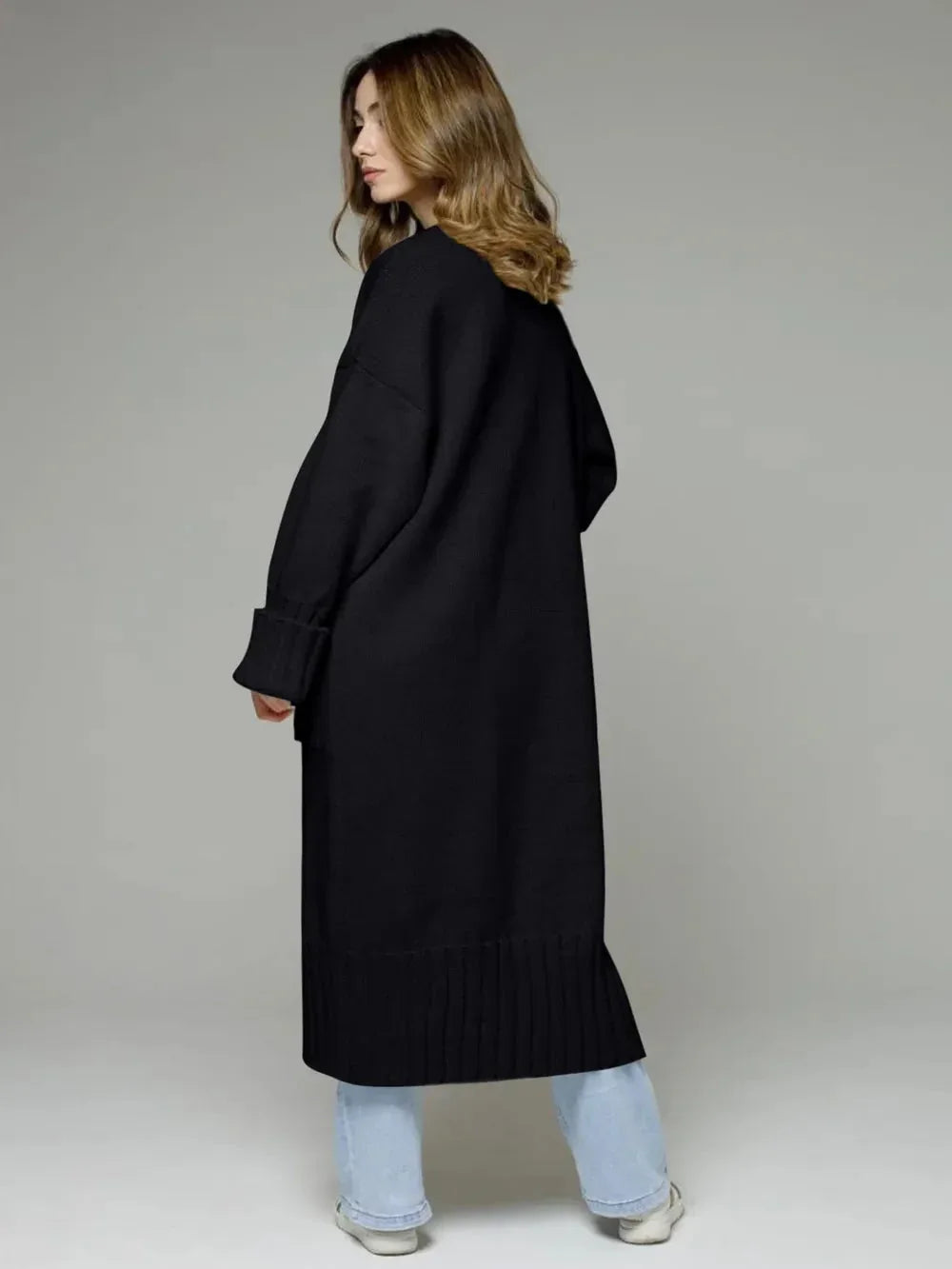 Pocketed Open Front Dropped Shoulder Cardigan - Johns Direct