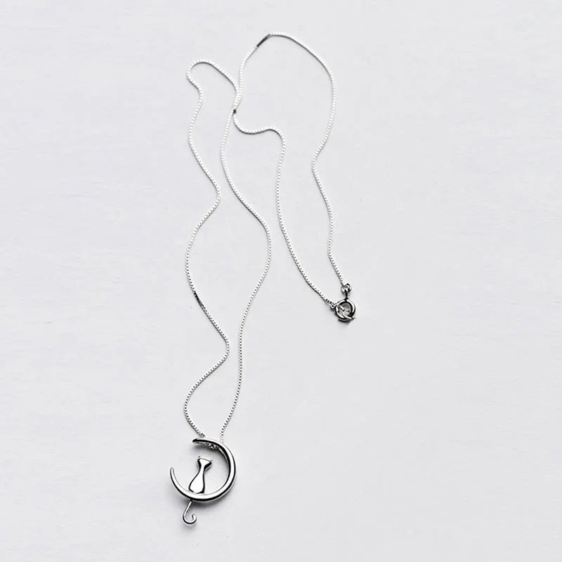 Sterling Silver Cat Charm Pendant Necklaces for Women New Fashion Jewely Small Chokers Necklaces Fine Jewelry - Johns Direct
