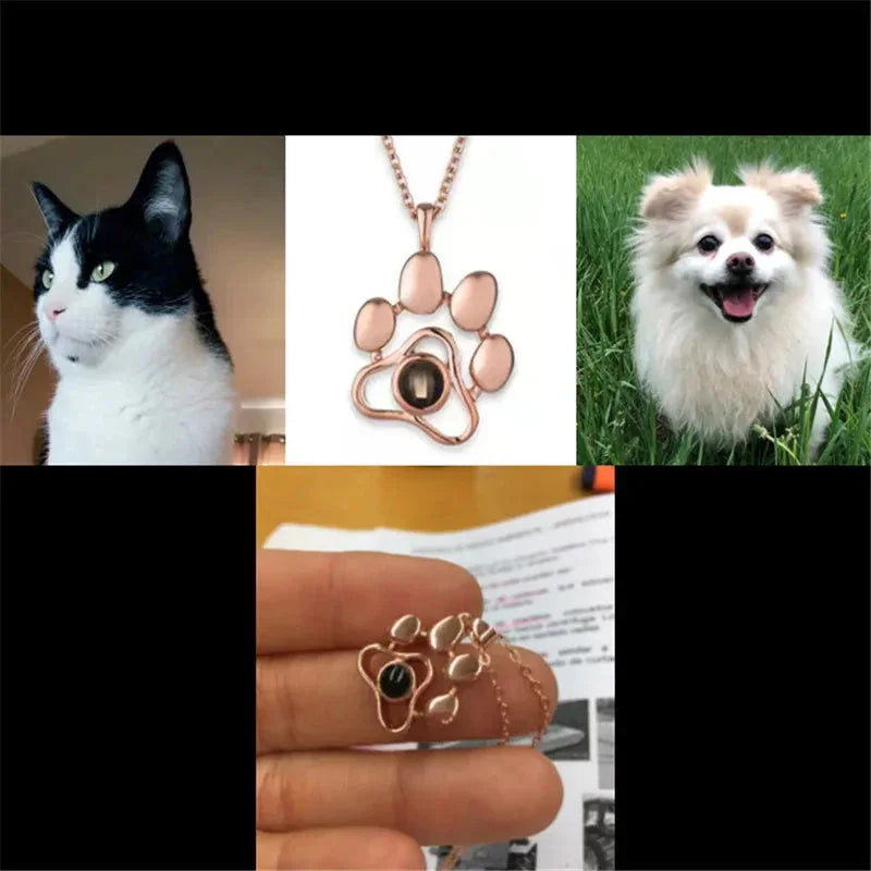 Custom Pet Photo Pendant Necklaces Footprints Cat Dog Paw 100 Languages I Love You Necklace Projection Memory Jewelry - Johns Direct