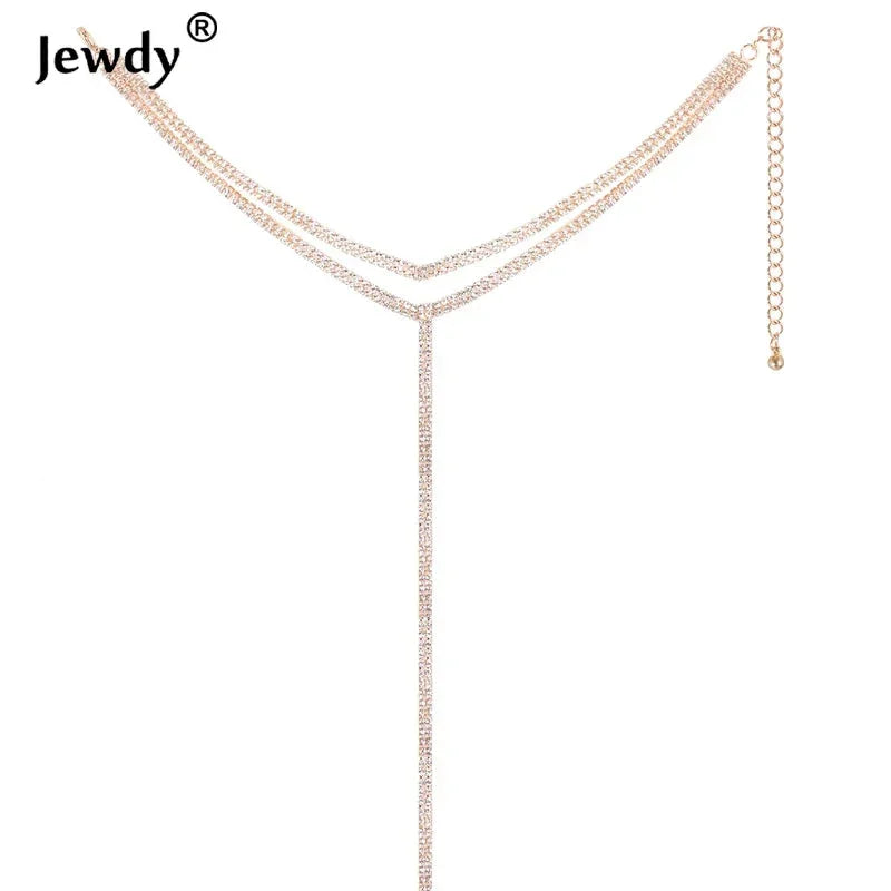 Rhinestone Double Choker Necklaces Lariat Chain Pendant 90s Collier Women Chocker Statement Maxi Collar Wedding Jewellery - Johns Direct