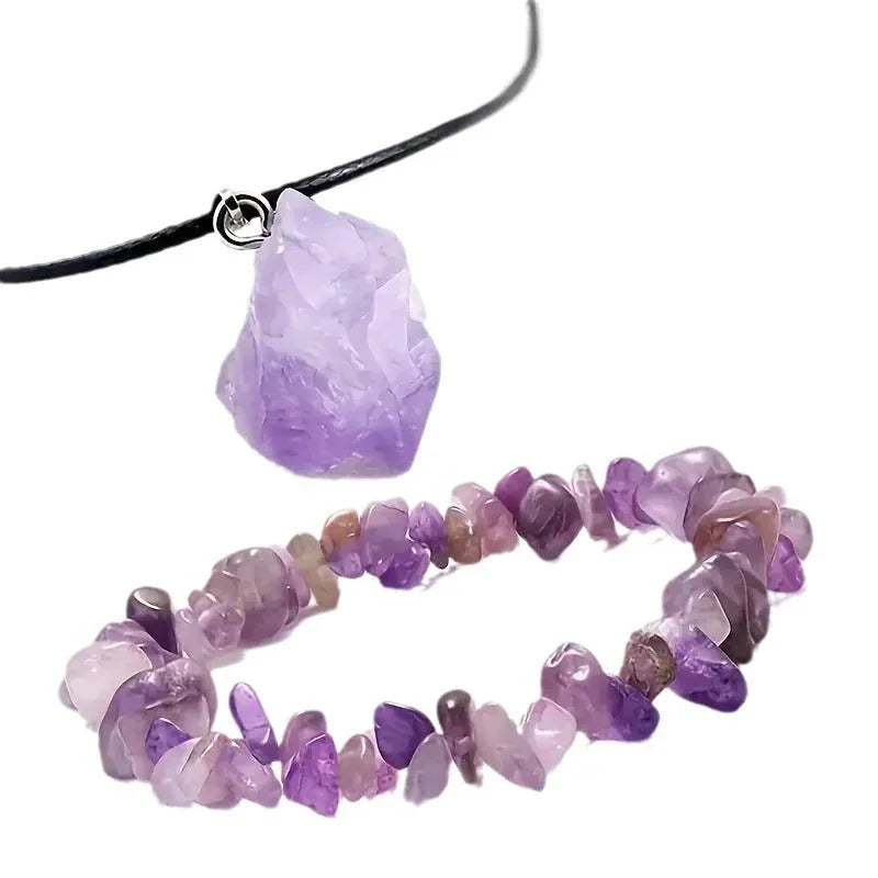 Natural Stone Amethyst Crystal Bud Irregular Rough Stone Necklace - Johns Direct