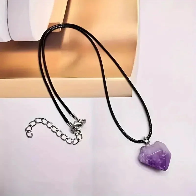 Natural Stone Amethyst Crystal Bud Irregular Rough Stone Necklace - Johns Direct