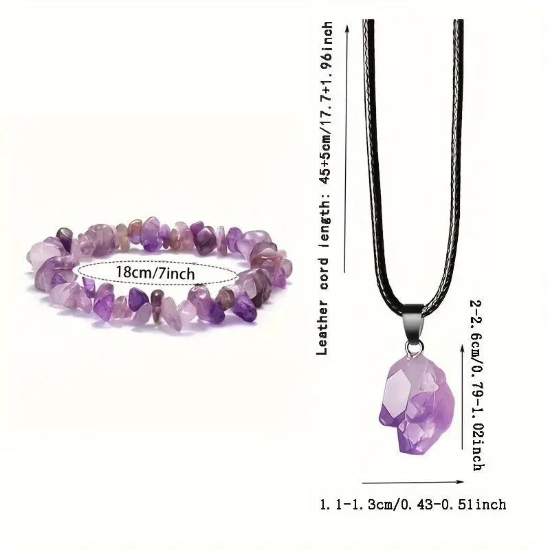 Natural Stone Amethyst Crystal Bud Irregular Rough Stone Necklace - Johns Direct