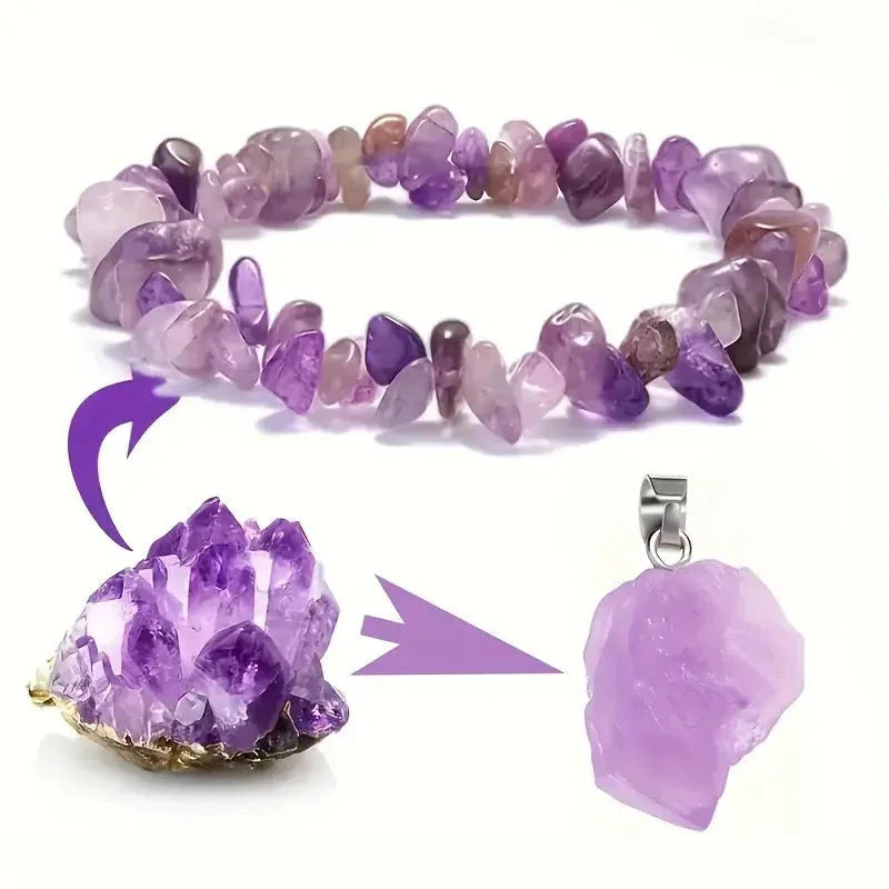 Natural Stone Amethyst Crystal Bud Irregular Rough Stone Necklace - Johns Direct