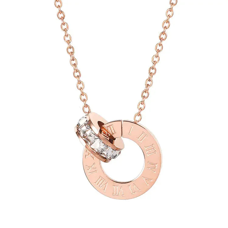 18K Rose Gold Titanium Steel Diamond Ring Necklace - Johns Direct